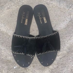 Matisse X AmuseSociety black flat sandals with tassels
